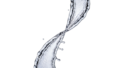 Abstract water splash forming an hourglass shape isolated on transparent background