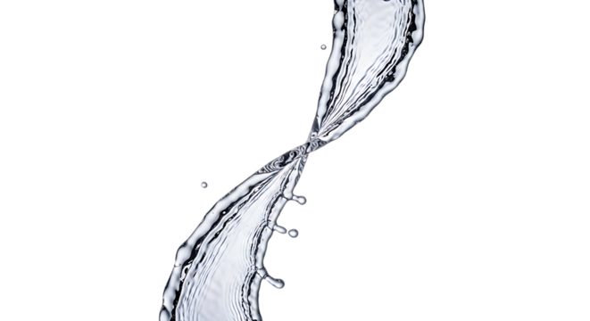 Abstract water splash forming an hourglass shape isolated on transparent background
