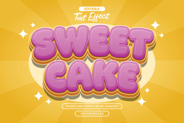 3d Sweet cake editable text effect with cartoon text style and with comic background