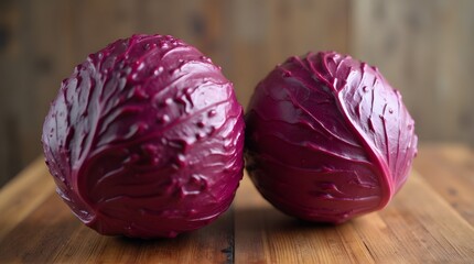 Obraz premium There are two whole heads of red cabbage
