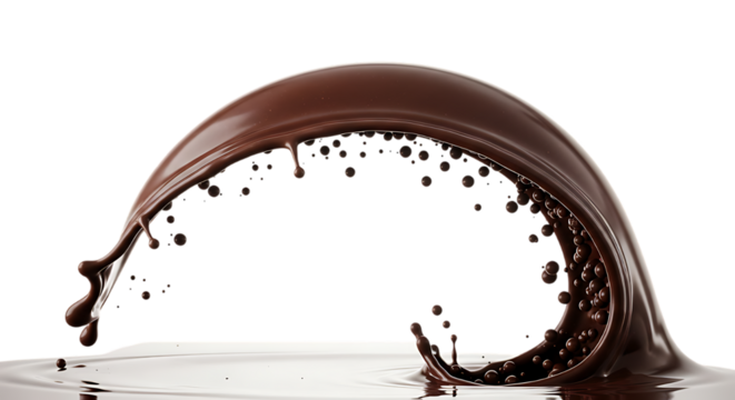 Dynamic chocolate splash arch isolated on transparent background