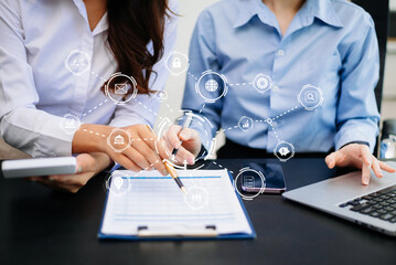 Co working process, team working.Coding software developer work with AR new design dashboard computer icons