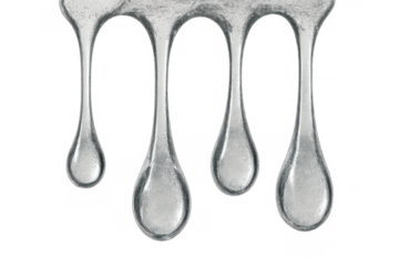 Drops of shiny silver liquid metal flowing, seamless chrome fluid dripping, abstract grey splash with transparent background