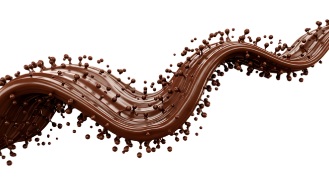 Liquid chocolate wave with sprinkles isolated on transparent background