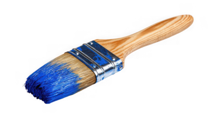 Paintbrush with blue paint isolated on transparent background