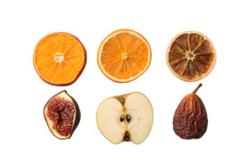 Assorted Dried Fruit Slices of Orange Fig and Apple Isolated on Transparent Background