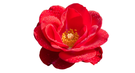 Vibrant red camellia flower isolated on transparent background