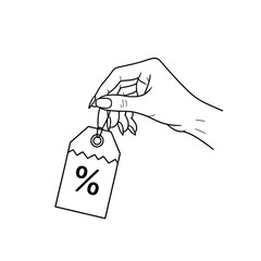 Icon of a beautiful female hand holding a discount tag representing concepts of shopping and sales