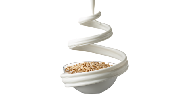 White ribbon swirling around a bowl of nuts isolated on transparent background