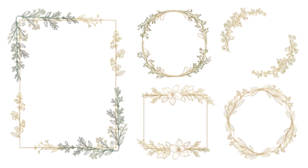 Collection of decorative floral frames and borders isolated on transparent background