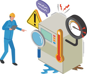 製造機械の不具合を発見する男性作業員