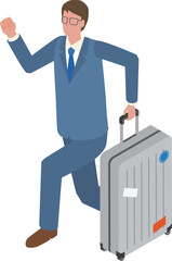 スーツケースを持って歩くビジネスマン