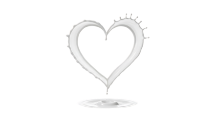 White liquid heart shape splash isolated on transparent background
