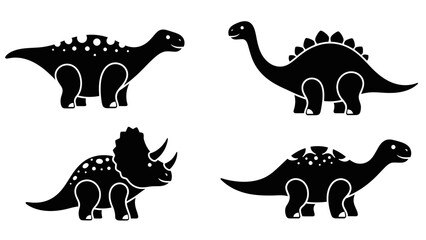 Four black dinosaur silhouettes in various poses, showcasing different prehistoric species. © Tutorialxxx18