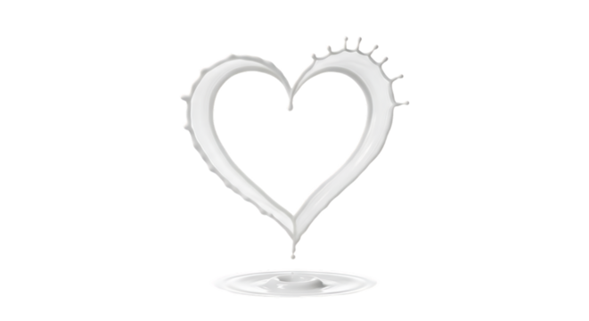 White liquid heart shape splash isolated on transparent background