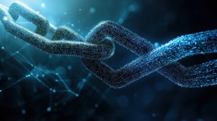 Abstract chain links, digital connection, glowing network, futuristic concept