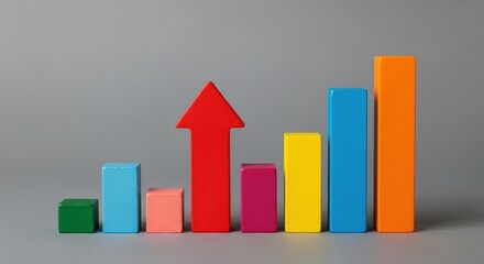 Colorful bar graph with red arrow showing upward trend
