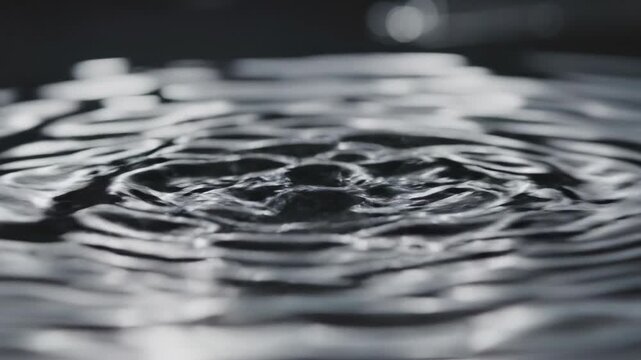 Extreme close-up slow motion shot of subtle ripples and waves forming on a shiny metallic surface due to harmonic resonance research, synchronization, metal texture