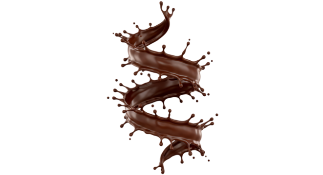 Chocolate splash spiral isolated on transparent background