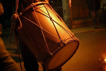 Traditional Bhogi Drum on Dark Background.