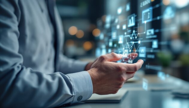 Connected Workflow: Manager analyzing digital integration interface