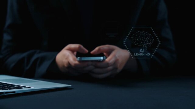 AI learning system involves deep learning, supervised machine learning, and natural language processing. AI learning diagram shows how AI advances learn in automation and data processing. Elide - Powered by Adobe