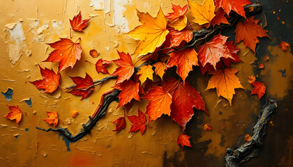 Vibrant Autumn Leaves Arranged on Rich Textured Background in Warm Earthy Tones
