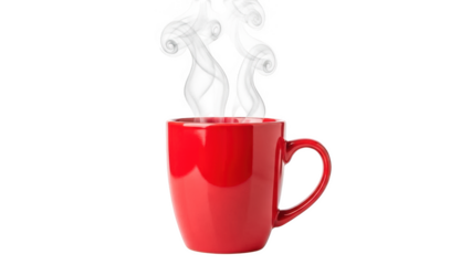 Red coffee mug with steam isolated on transparent background