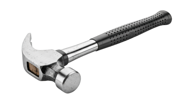 Silver claw hammer with black handle isolated on transparent background