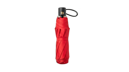 Closed red compact umbrella isolated on transparent background