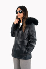 Woman Black Leather Winter Coat