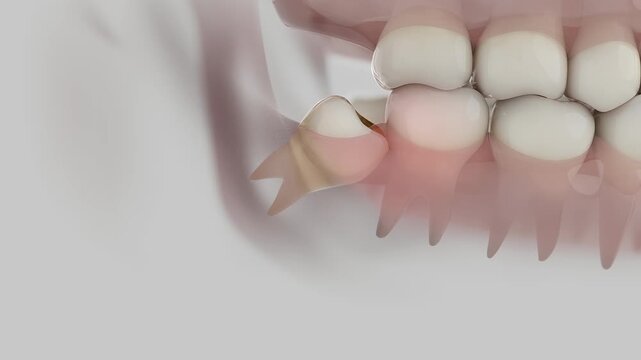 Growing Wisdom Tooth Causing Pain. 3d Animation