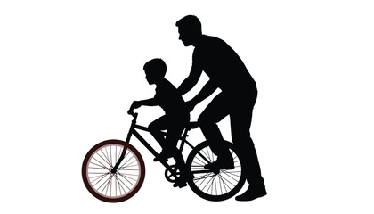 Obraz premium Silhouette of a father teaching his son to ride a bicycle a bonding moment illustration isolated on white