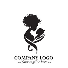 Mom and Baby Logo Symbol in Black on White Background for Gentle Minimalist Branding Design Art