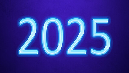 Glowing blue number design of 2025 on blue background.