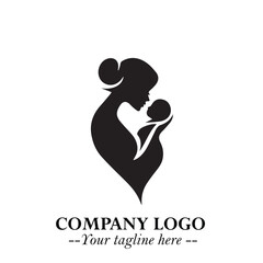 Mom and Baby Logo Symbol in Black on White Background for Gentle Minimalist Branding Design Art