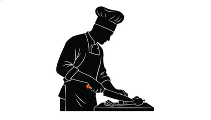 Silhouette of a chef cutting vegetables a culinary professional preparing ingredients isolated on white background