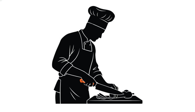Silhouette of a chef cutting vegetables a culinary professional preparing ingredients isolated on white background