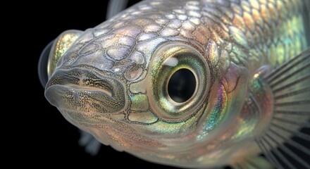 Colorful guppy swimming with flowing fins and vibrant tail patterns in clear water.
