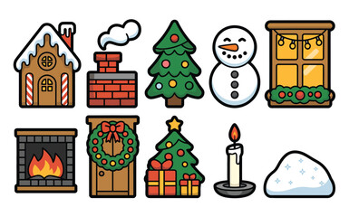 Naklejka premium Collection of cute christmas icons and illustrations for holiday design