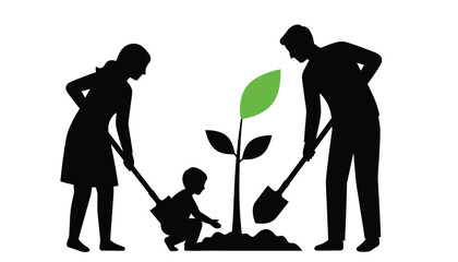 Family planting a tree together a symbol of growth and environmental stewardship illustration isolated on white