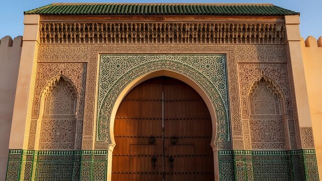 Ornate Bab Mansour Gate, Meknes, Morocco Architecture