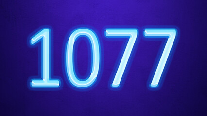 Glowing blue number design of 1077 on blue background.