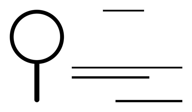 Magnifying glass zooming in with horizontal lines conveying focus and clarity. Ideal for research, exploration, investigation, analysis, observation, discovery, learning. Simple flat metaphor