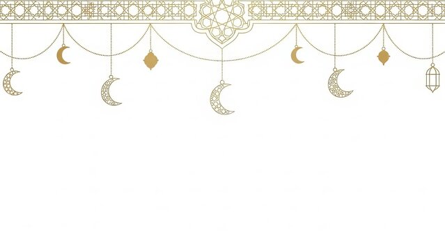 Ornate islamic design with crescent moons and geometric patterns on white space