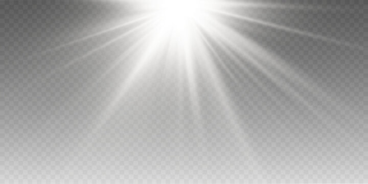 Glowing sunburst effect with soft transparent rays.