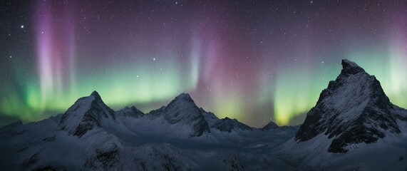 Mountain on the northern light background