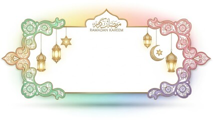 Decorative ramadan kareem frame with lanterns stars and crescent moon design