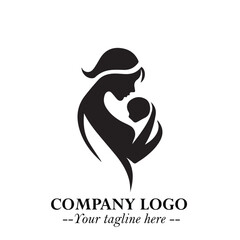 Mom and Baby Logo Symbol in Black on White Background for Gentle Minimalist Branding Design Art