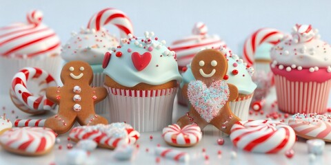 Luxury Pastel Christmas Decorations Candy Canes Gingerbread House Fantasy Winter Sweets